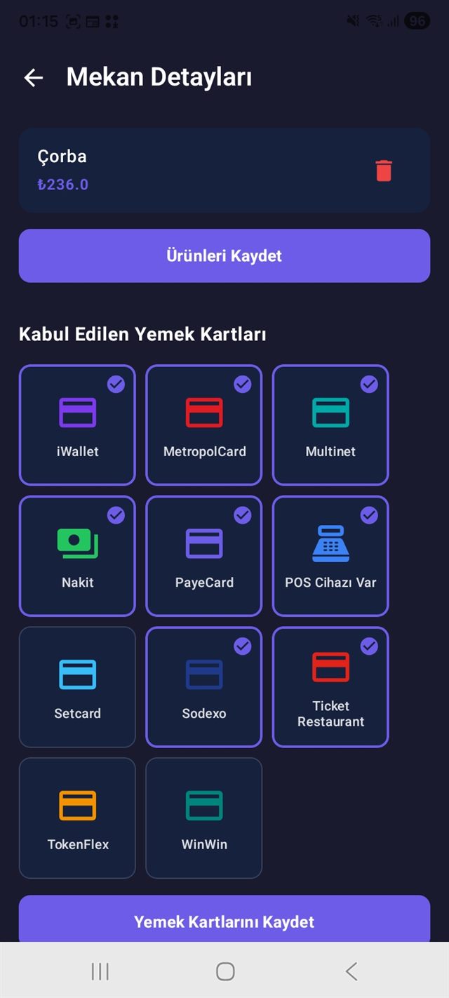 Kartla Yemek uygulama ekranı 14